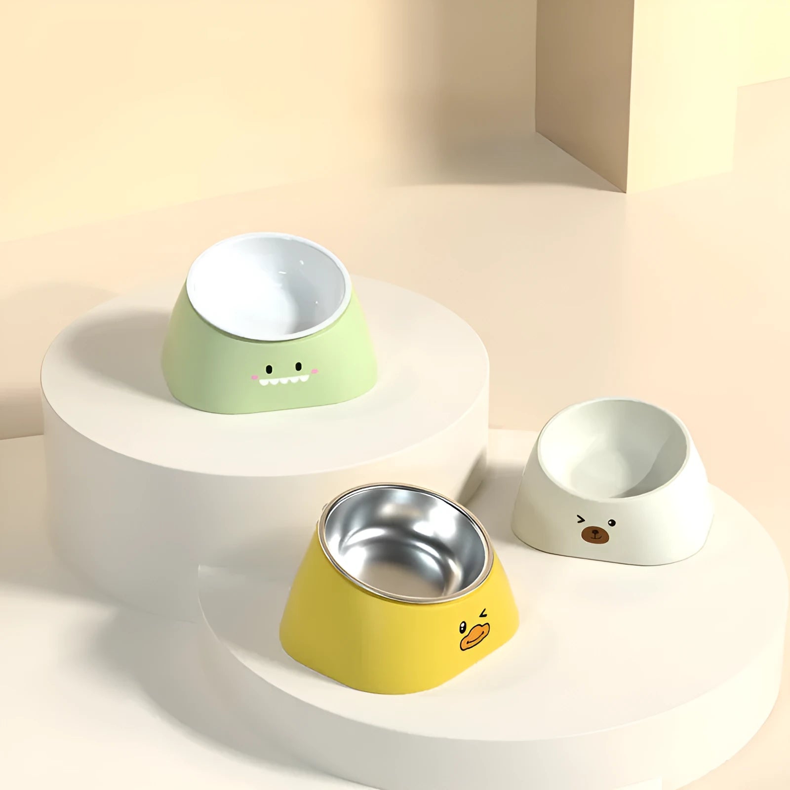 15-degree tilted cervical spine protection cat bowl in stainless steel and PP plastic with fall-resistant design