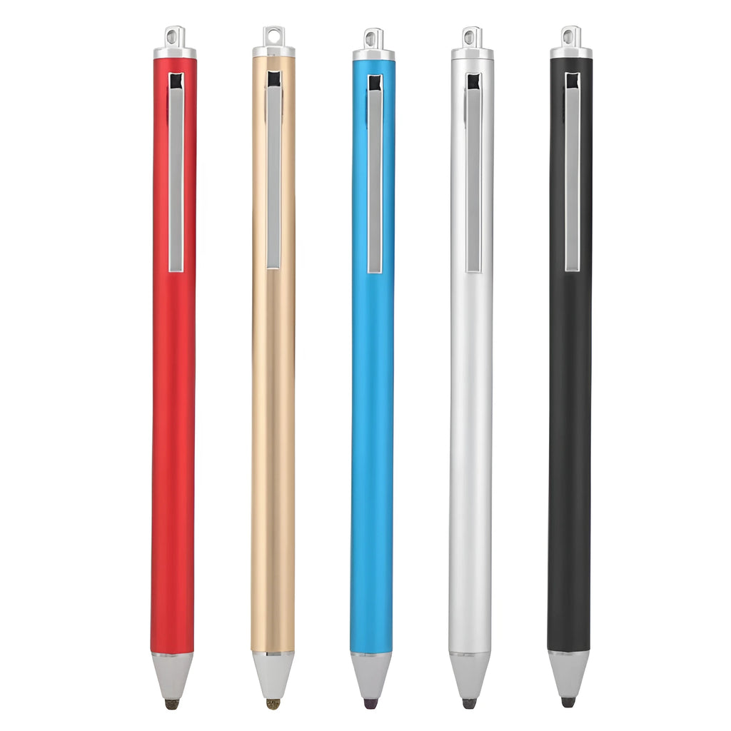 Fine tip metal stylus for tablet and phone drawing in black, silver, red, blue, gold, pink, or grey.
