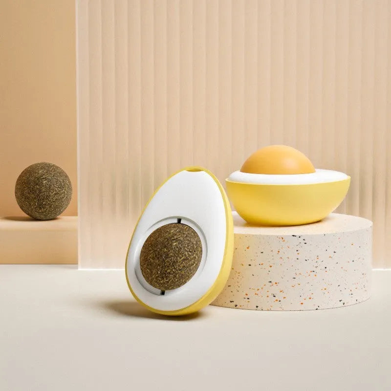 Soft plush catnip ball toy with natural filling for interactive feline play and oral care