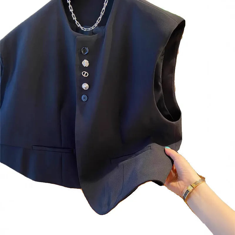 Loose-fitting waistcoat universal bandage dress in solid colour with pocket detail