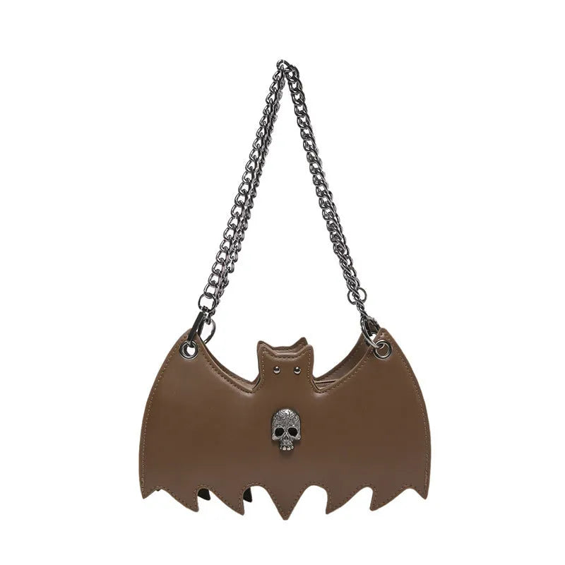 New Fashion Creative Halloween Personalized Bat Handbag in black PU leather with chain strap and batwing shape