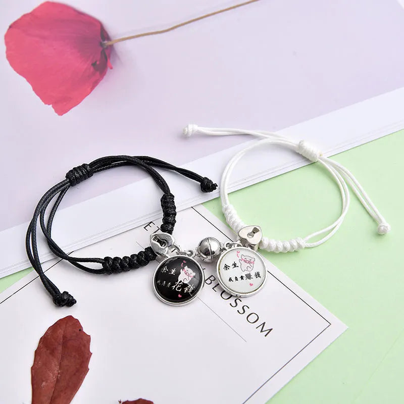 Magnetic couple bracelets with crown and diamond designs in alloy electroplated construction