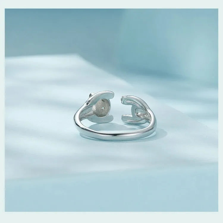 Adjustable sterling silver panda open ring bracelet with white gold plating