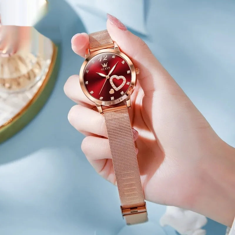 Women's mesh strap watch with 36mm alloy case in rose shell with choice of dial colours