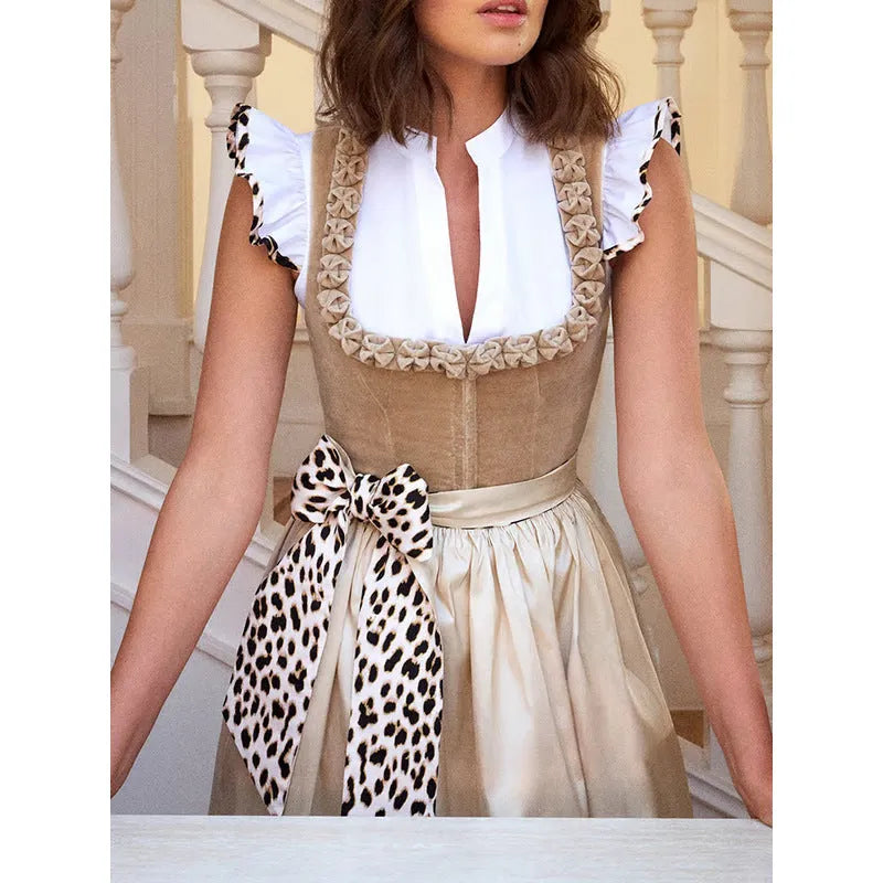 Khaki cotton polyester Oktoberfest beer style women's dress shown in elegant cut