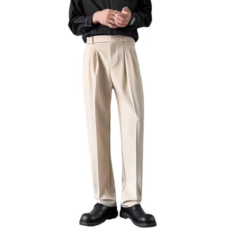 Men's straight loose fit suit trousers in apricot and black colours with polyester fabric