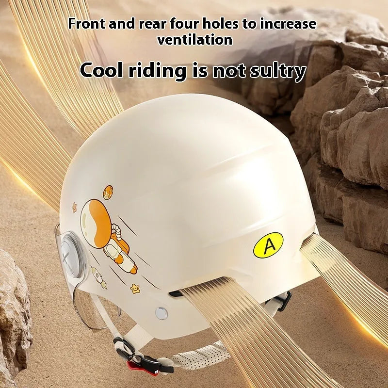 Khaki ABS half helmet for electric motorcycle commuting with free size fit and multiple visor configuration options