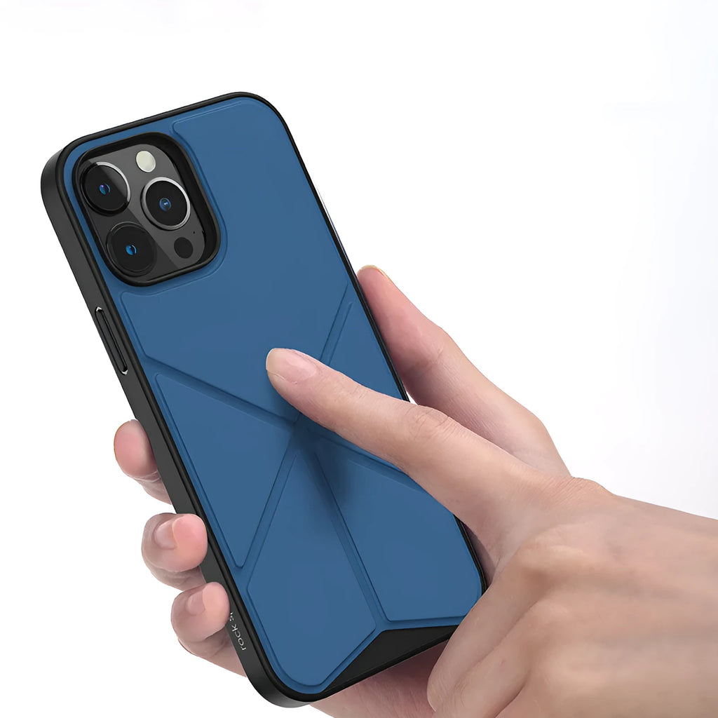 Black TPU iPhone 13 phone case with a built-in metal ring stand on the back.