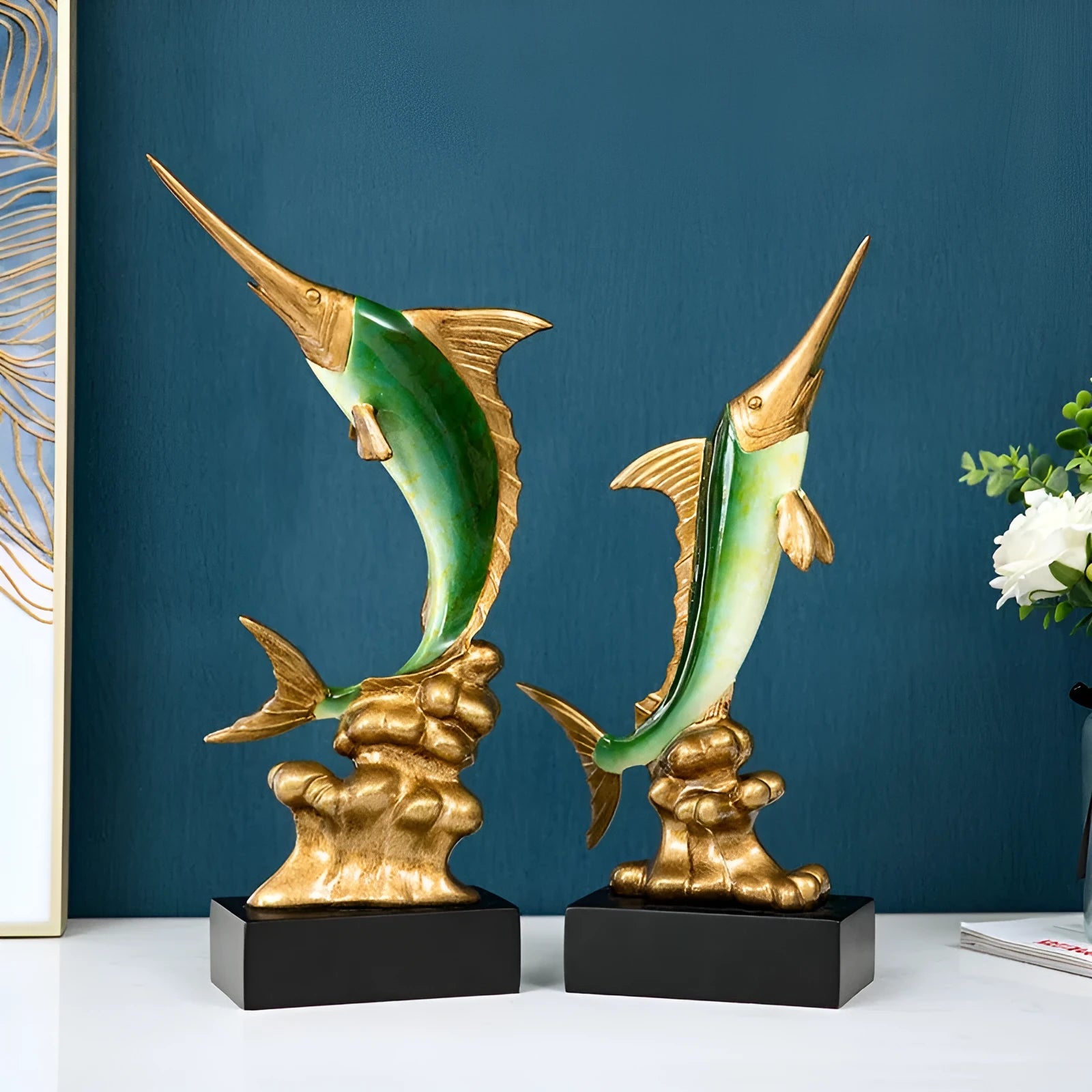 European style plastic resin swordfish decoration ornament in a choice of four colours.