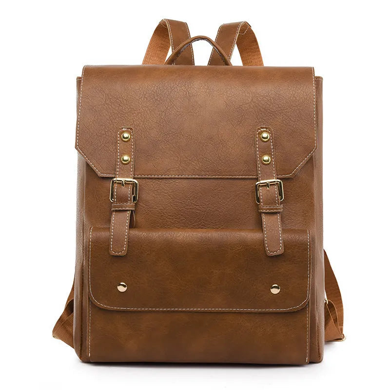 Korean style retro backpack in soft PU material showing ventilation features and burden reduction design