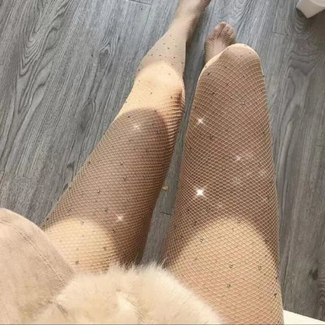 Women's diamond pattern fishnet mesh socks in black, skin colour, or white.