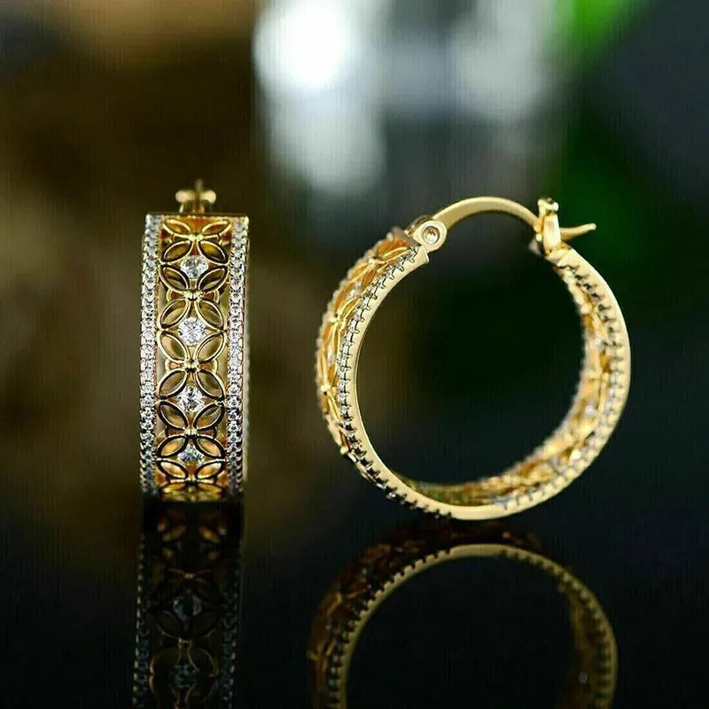 Yellow gold coloured geometric copper ear clips with horse eye, flower and butterfly design for women