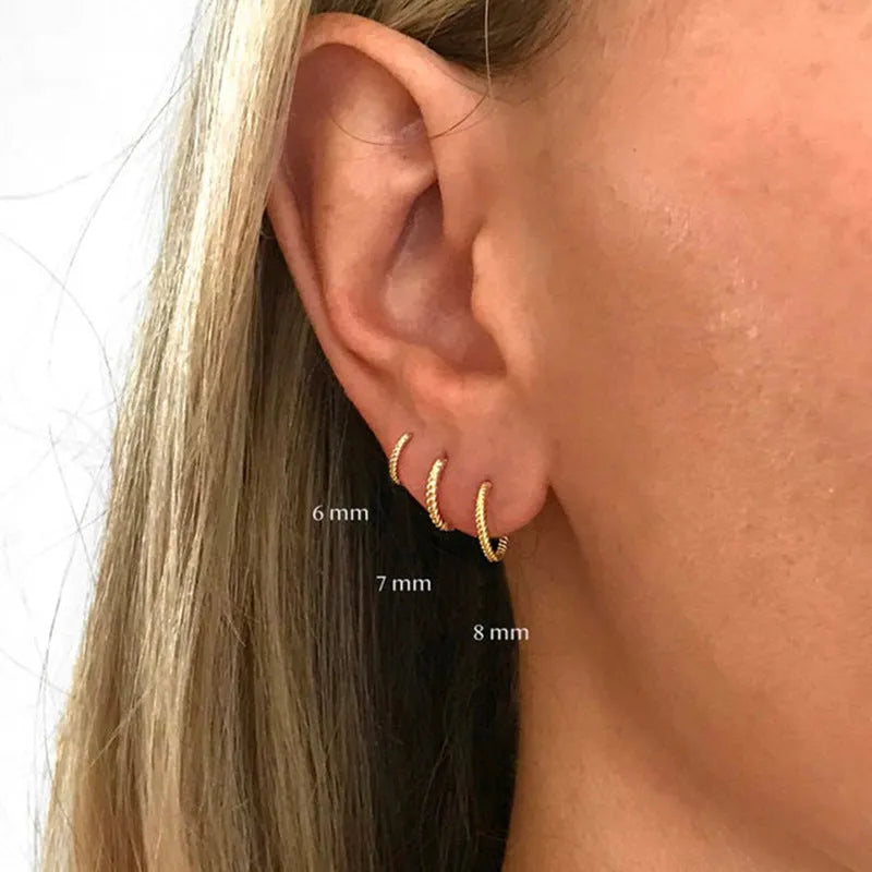 Sterling silver twisted string round ring earrings in gold or platinum colour with geometric hipster design