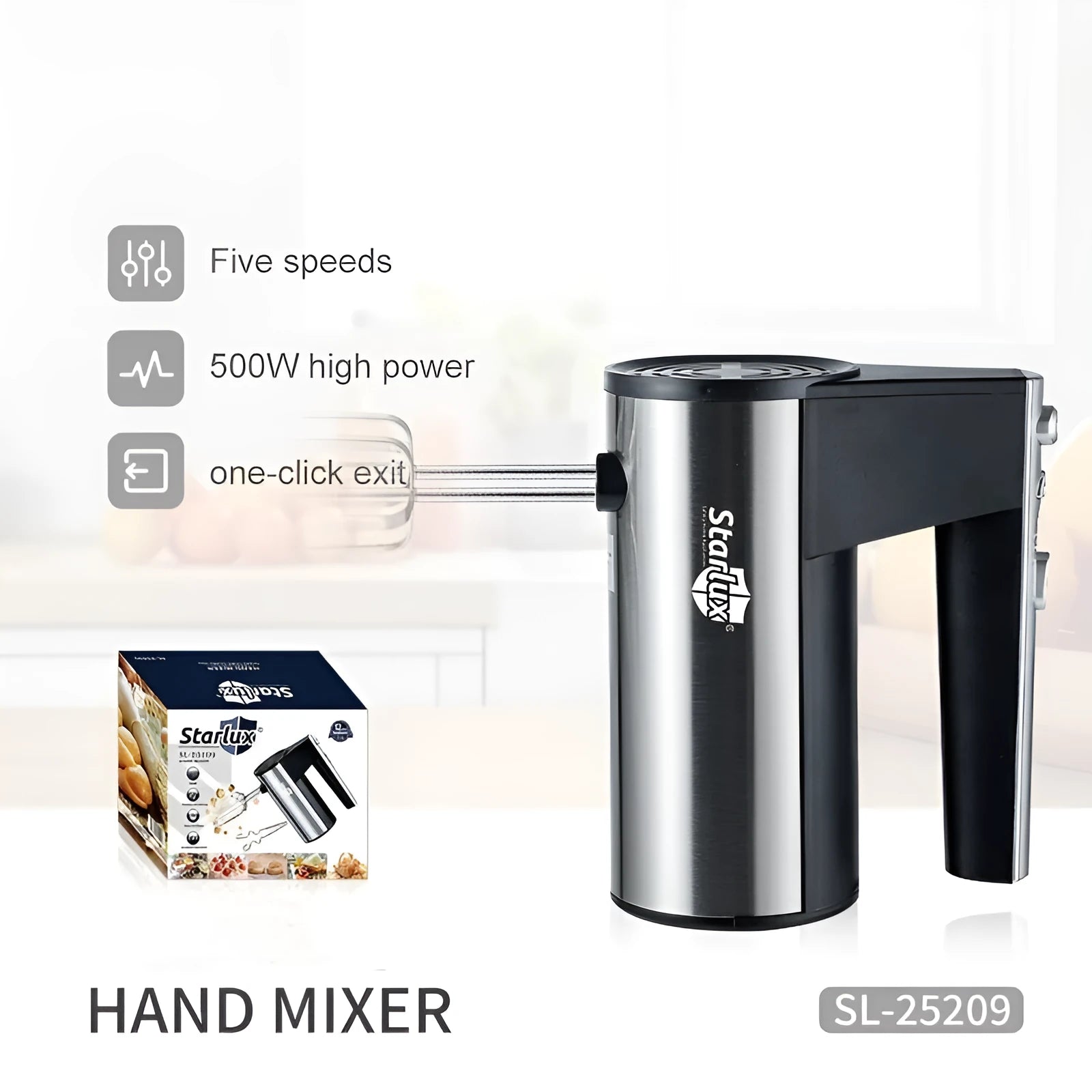 SL-25209 coloured 500W hand-held electric mixer with 5-speed settings