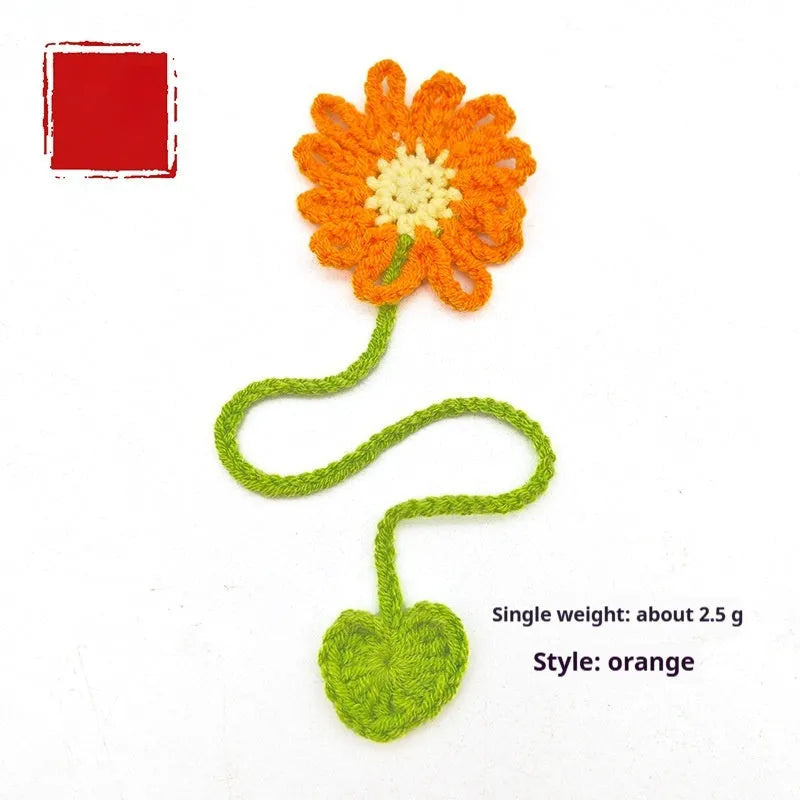 Hand-crocheted wool daisy bookmark with flexible wire in multiple colour options