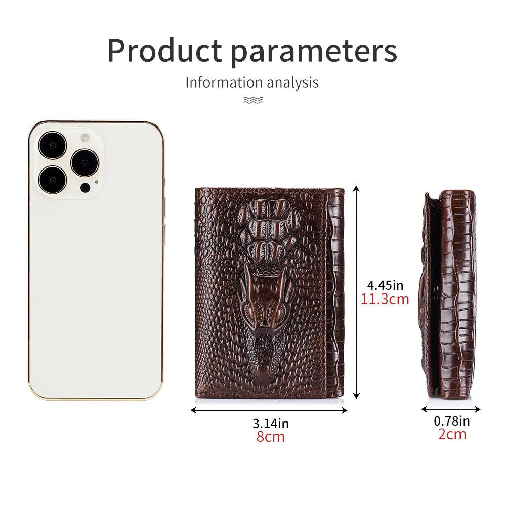 Men's genuine leather wallet solid colour dark brown first layer cowhide wear-resistant design