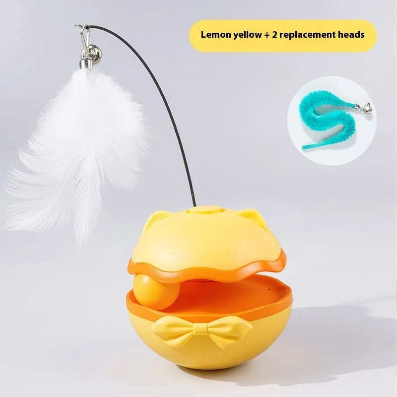 Electric cat toy tumbler with self-moving action in lemon yellow, sky blue, or soft fog grey plastic construction