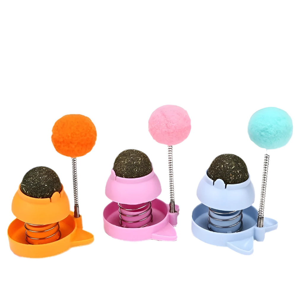 55mm cat toy with music mint ball for self-licking action and dental cleaning in blue, orange, or pink colours