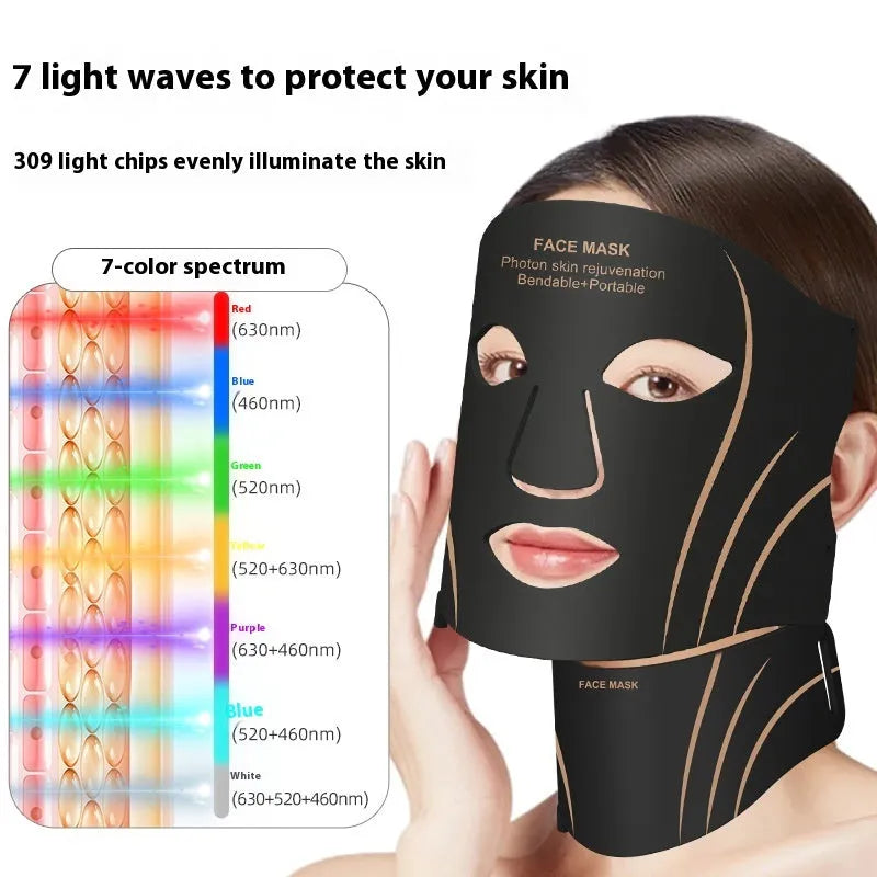 Black and gold hard shell IPL LED photon facial beauty mask with headband and touch screen.