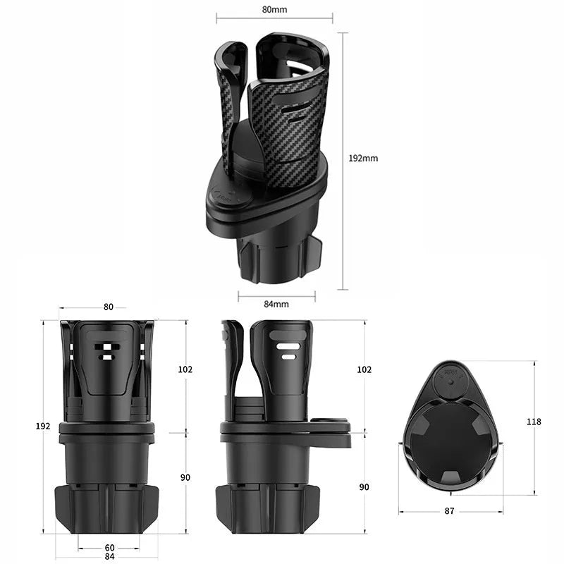 Black car cup holder with carbon fibre pattern and matte finish for dashboard installation