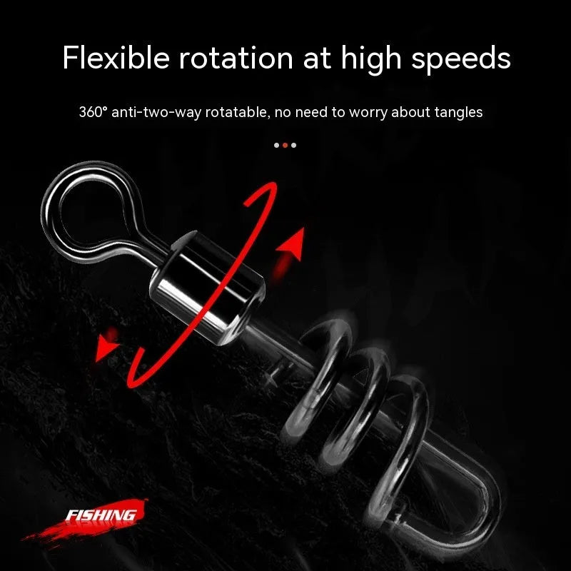 Stainless steel fishing swivel connector showing 8-shaped ring design with rotating centre joint
