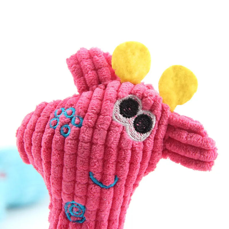 Blue deer-shaped plush dog toy with corn grain texture and sound feature for pet play