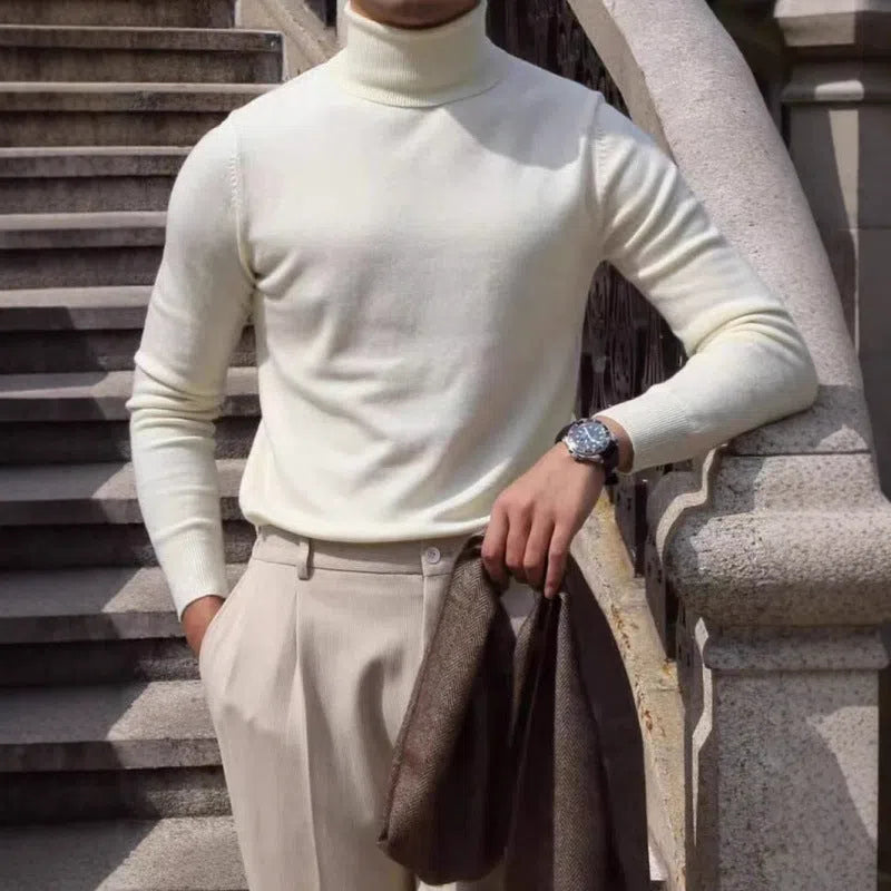 Men's cotton turtleneck sweater pullover in black, light business style long sleeves knitwear autumn winter