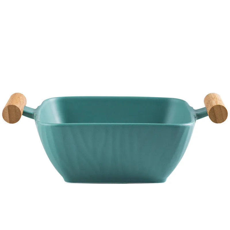 Irregular shaped porcelain ceramic bowl with matching lid available in multiple colours