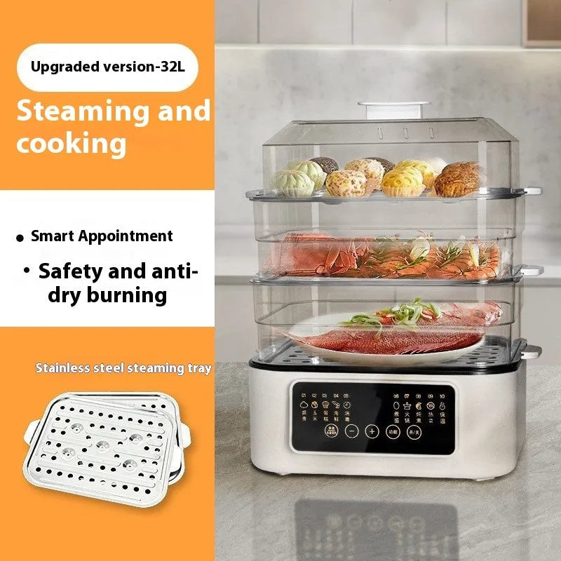 28 litre electric kitchen steamer with stainless steel rack and automatic measuring function