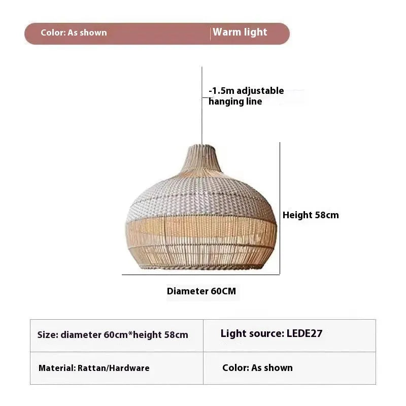 60cm diameter rattan woven chandelier with Silent Wind design for pastoral interiors