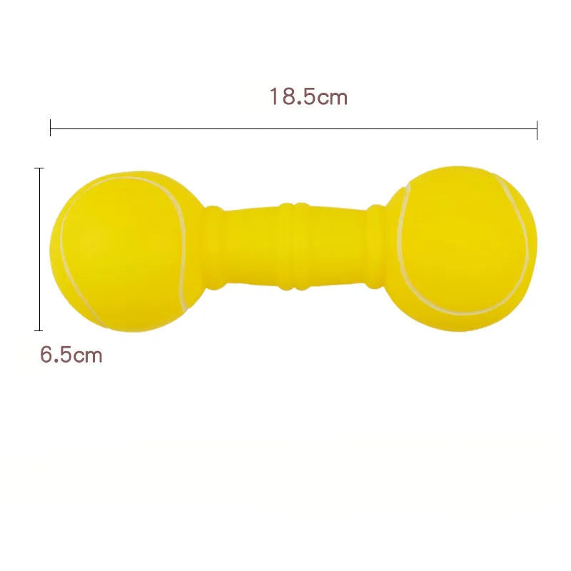 Football dumbbell shaped squeaky dog chew toy in orange colour