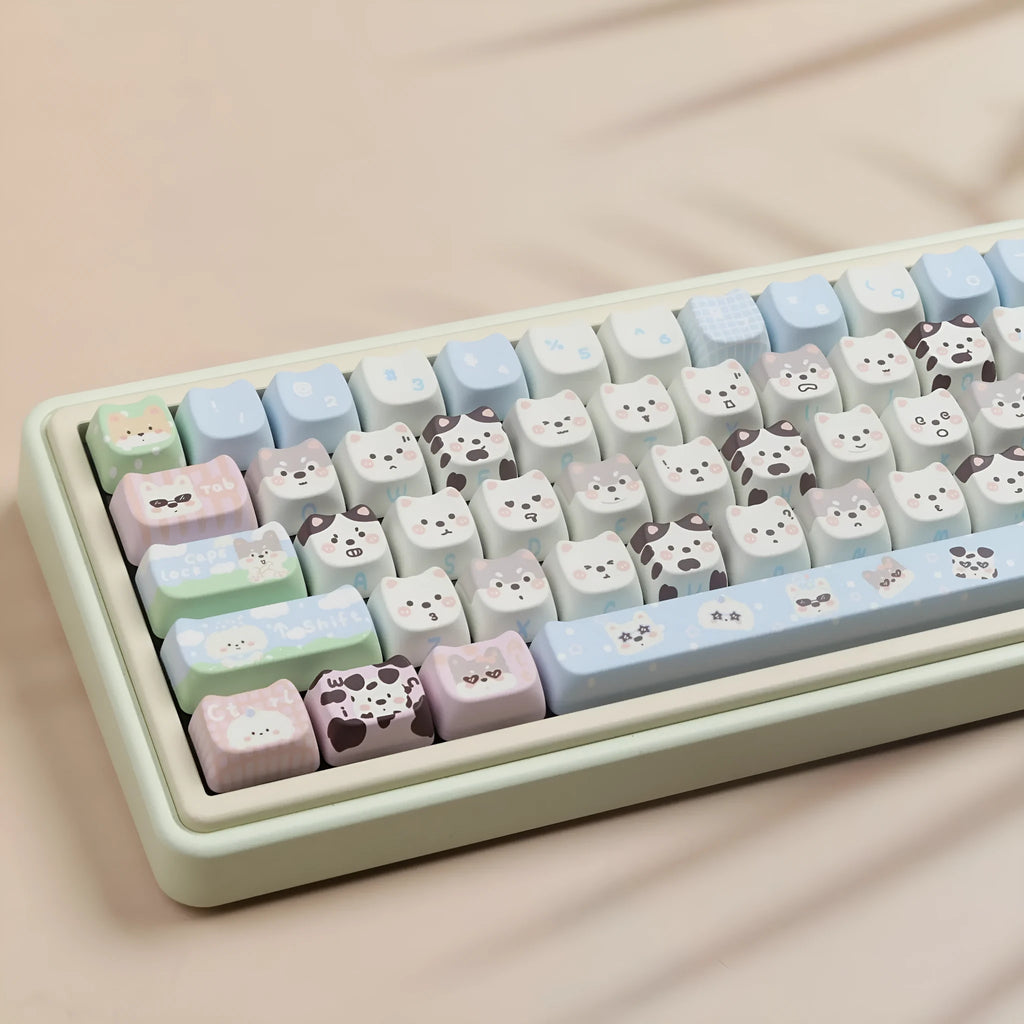 Colourful cat and puppy themed PBT sublimation keycap set for mechanical keyboards
