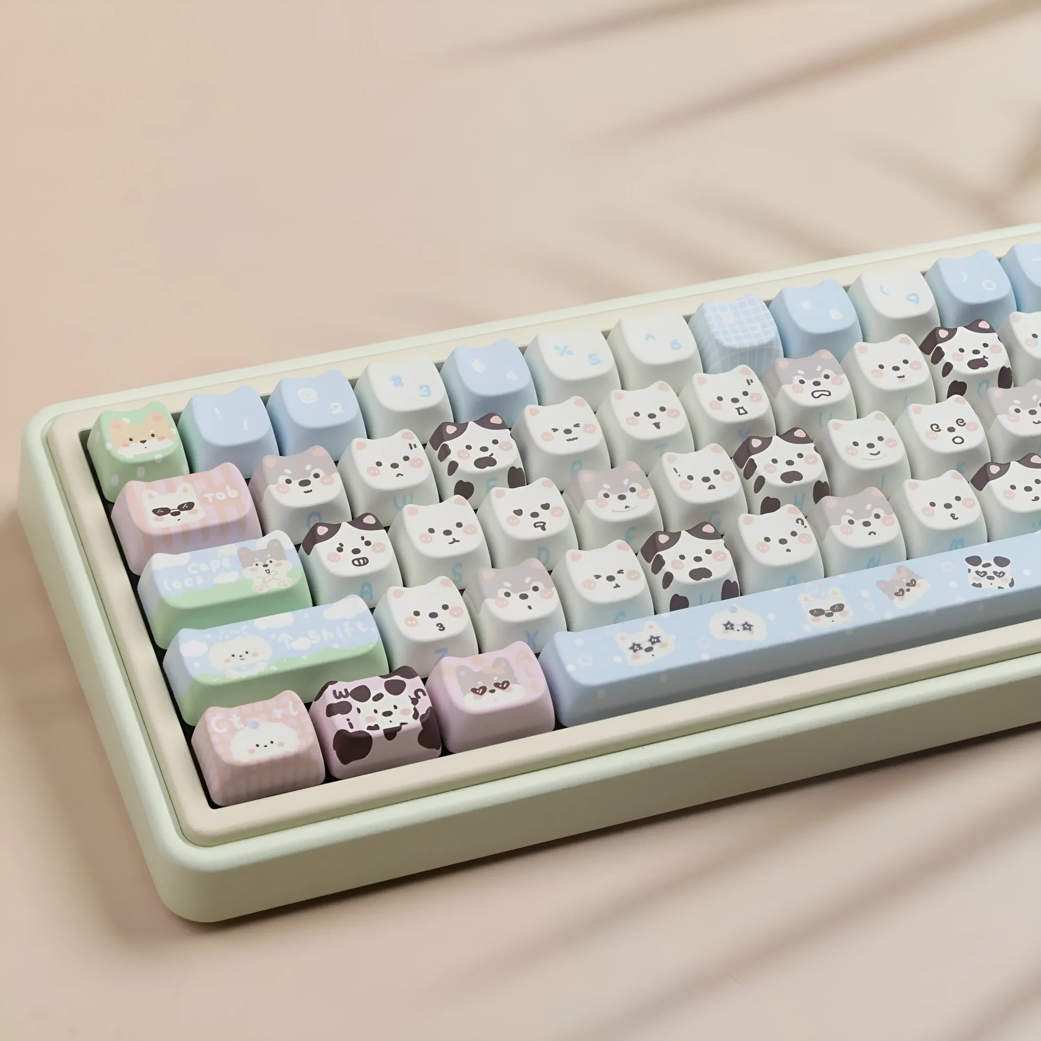 Colourful cat and puppy themed PBT sublimation keycap set for mechanical keyboards