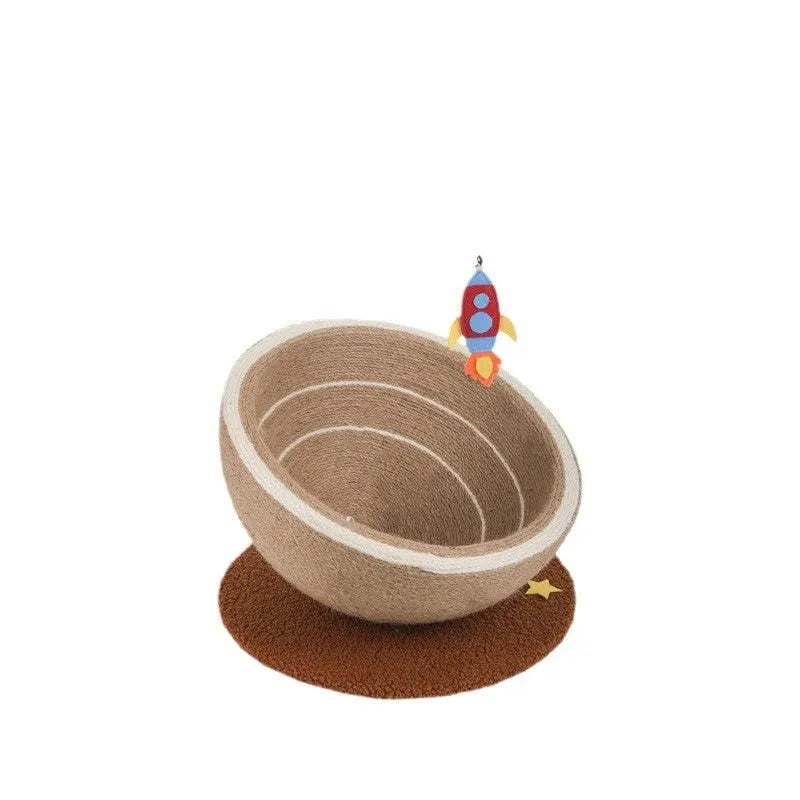 Large cat scratching board with integrated flannel cat nest in Starlight colour on wood base
