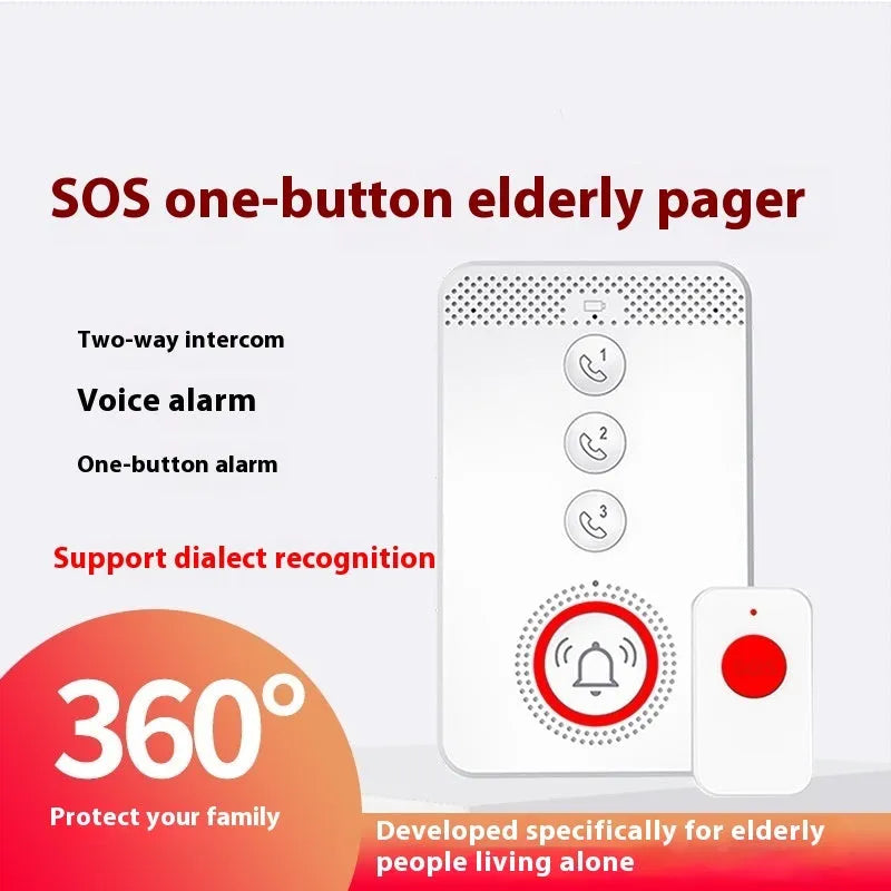 White emergency alert device with buzzer and three emergency buttons for elderly safety