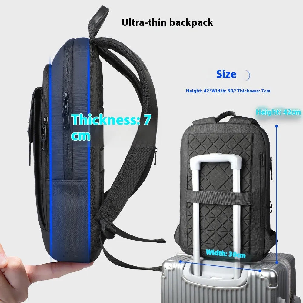 Black lightweight Oxford cloth backpack with visible sewing lines for urban commute use.