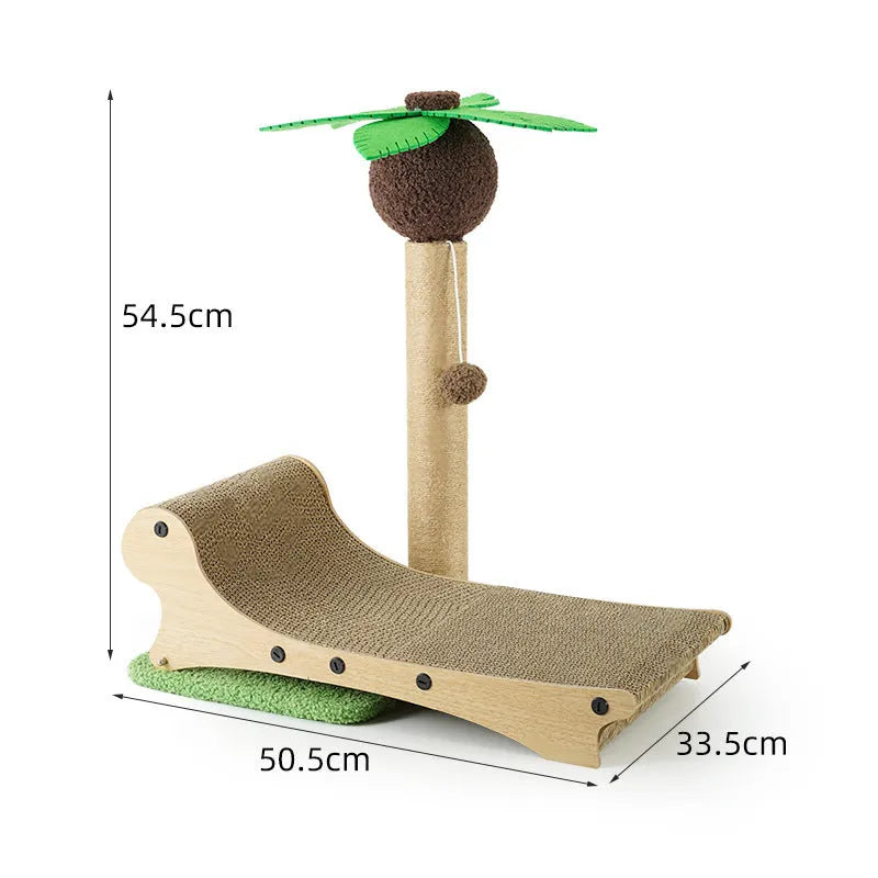 Wooden beach chair design cat nest with scratch board and hemp mat for feline climbing and resting