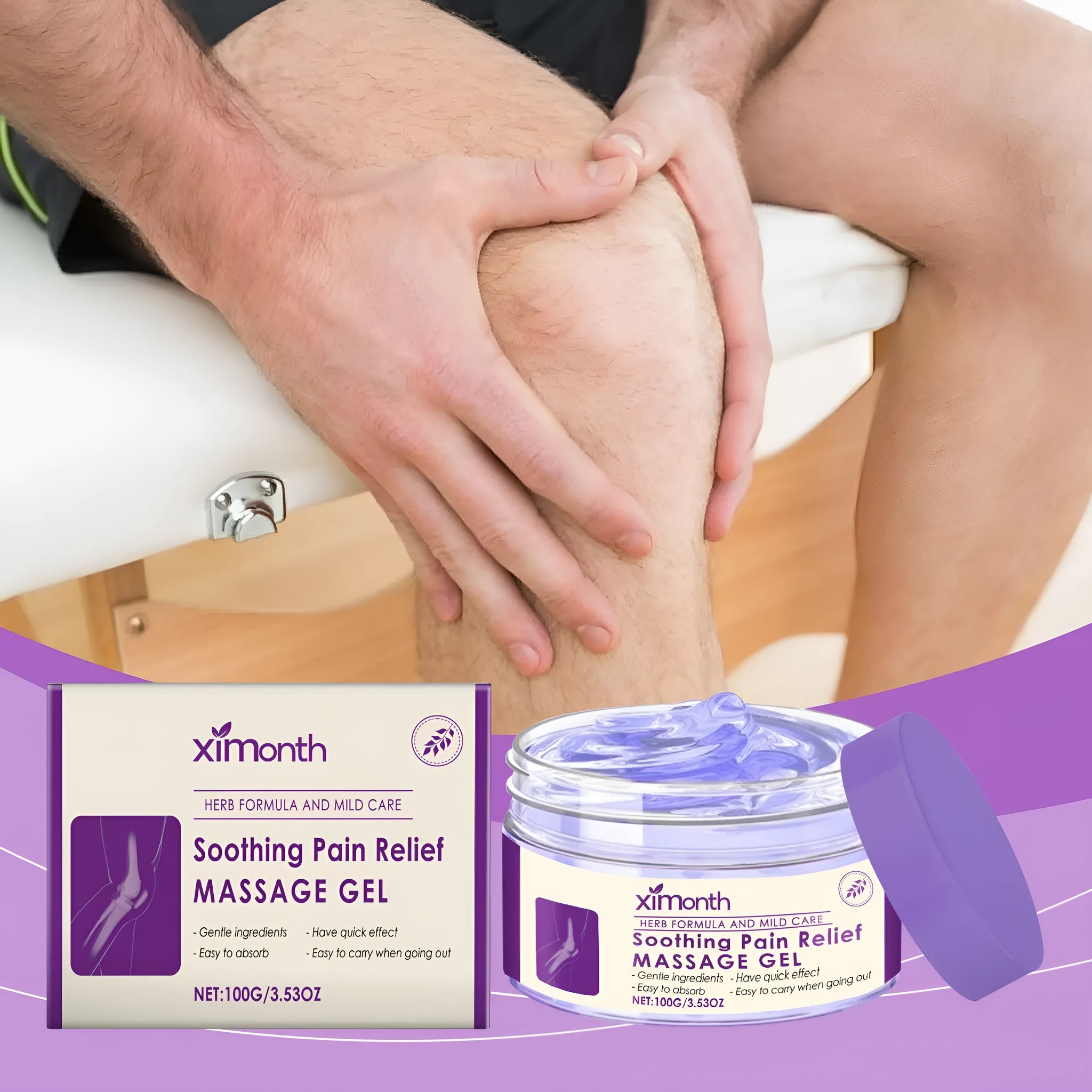 100g tub of cooling body massage gel for joint, knee, and elbow care.