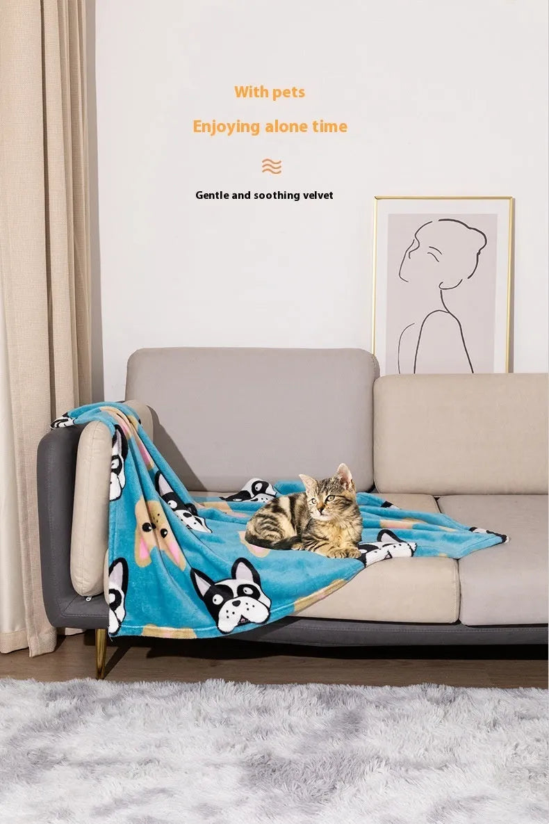 Cartoon anime dog blanket with double-sided flannel texture in blue dog or dog's paw designs