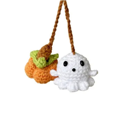 Plush hand-woven car hanging ornament with Halloween cartoon design on polyester fabric