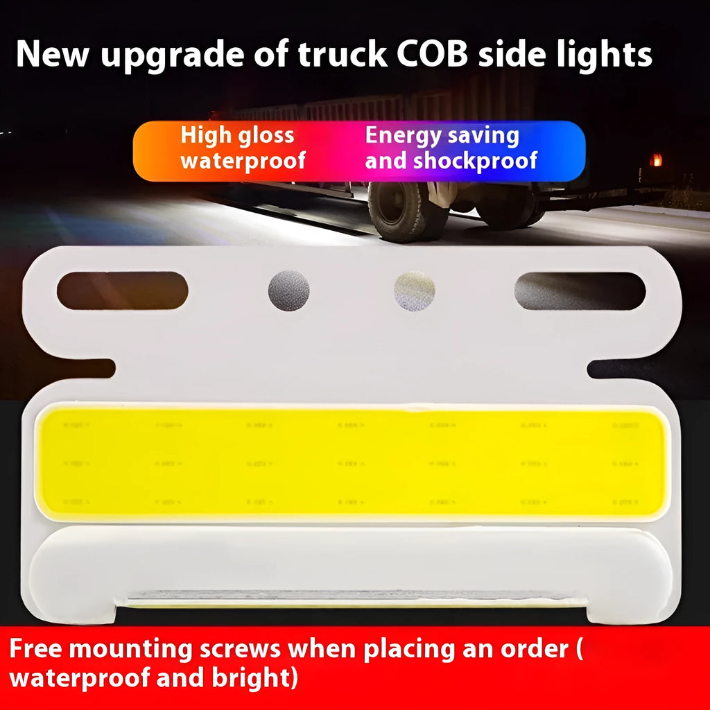 Waterproof aluminium alloy truck side light with super bright COB LED, for 12V or 24V vehicles.