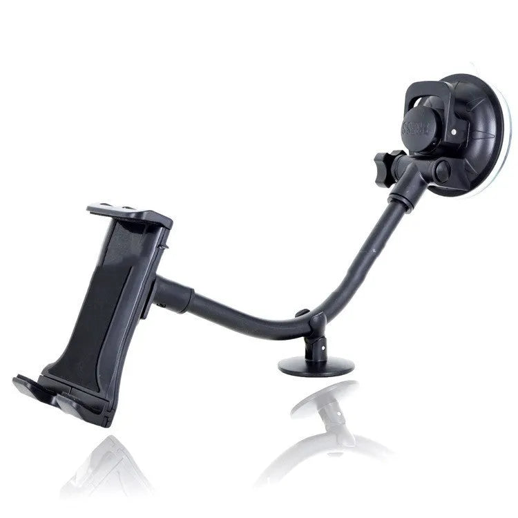 Black vehicle-mounted tablet bracket with long-rod suction cup and lifting mechanism for 4-12 inch devices