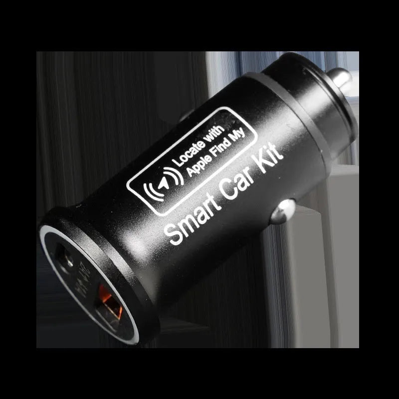 Black ABS plastic car GPS locator device for 12V charger socket.