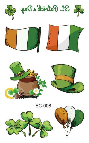 St. Patrick's Day clover design temporary tattoo sticker measuring 120×75mm