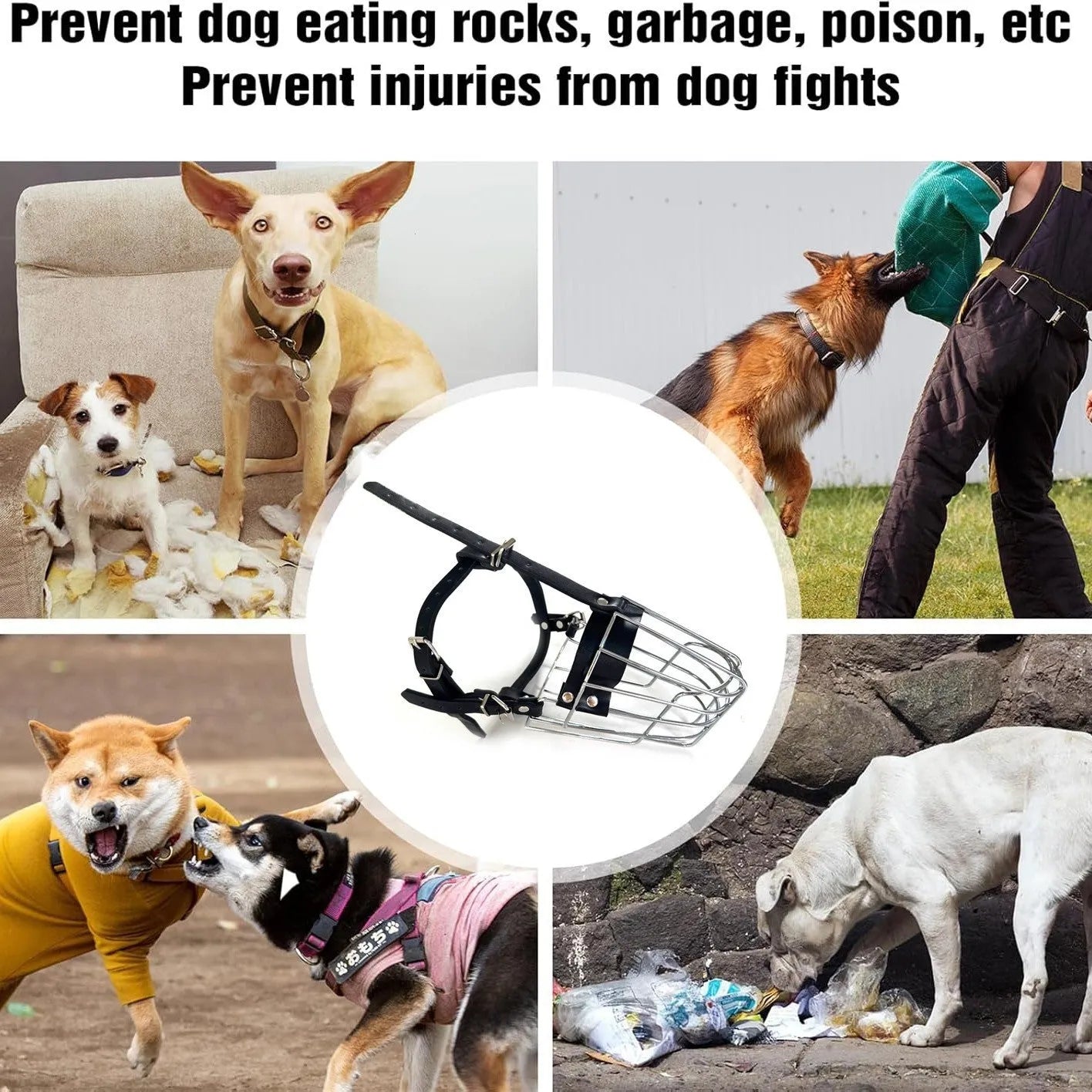 Black metal basket-style dog muzzle sized for a Golden Retriever or German Shepherd.