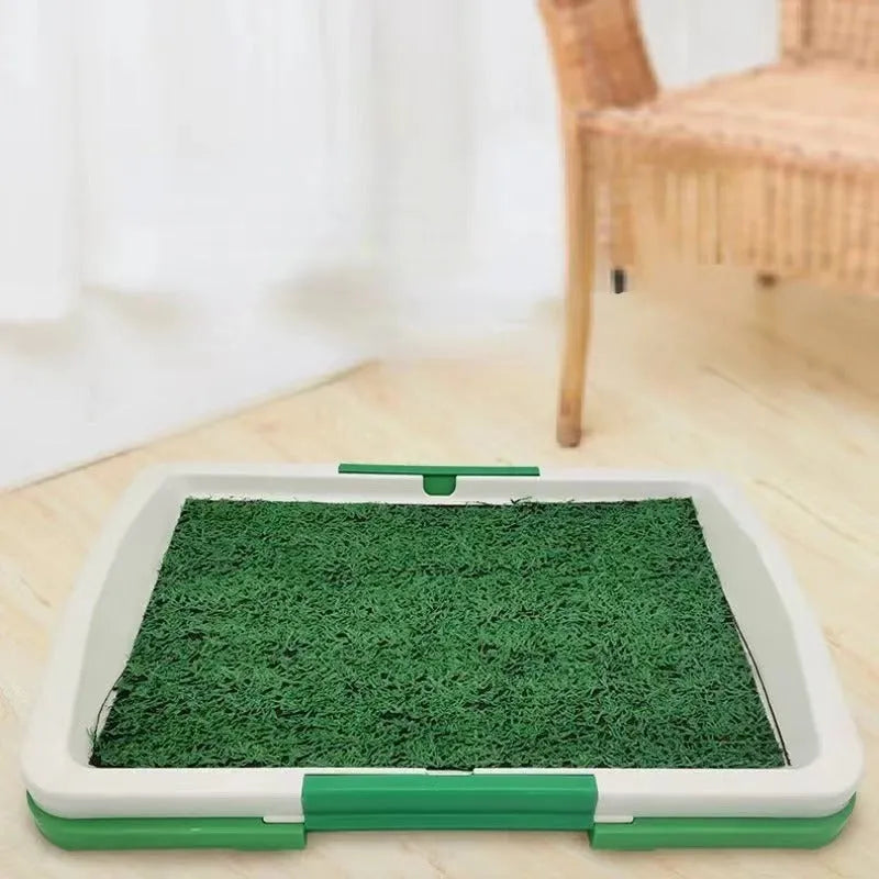 Three-layer artificial grass indoor dog toilet training tray with plastic base and removable turf