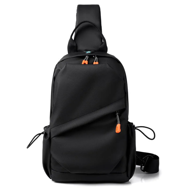 Men's black waterproof polyester crossbody bag with single shoulder strap