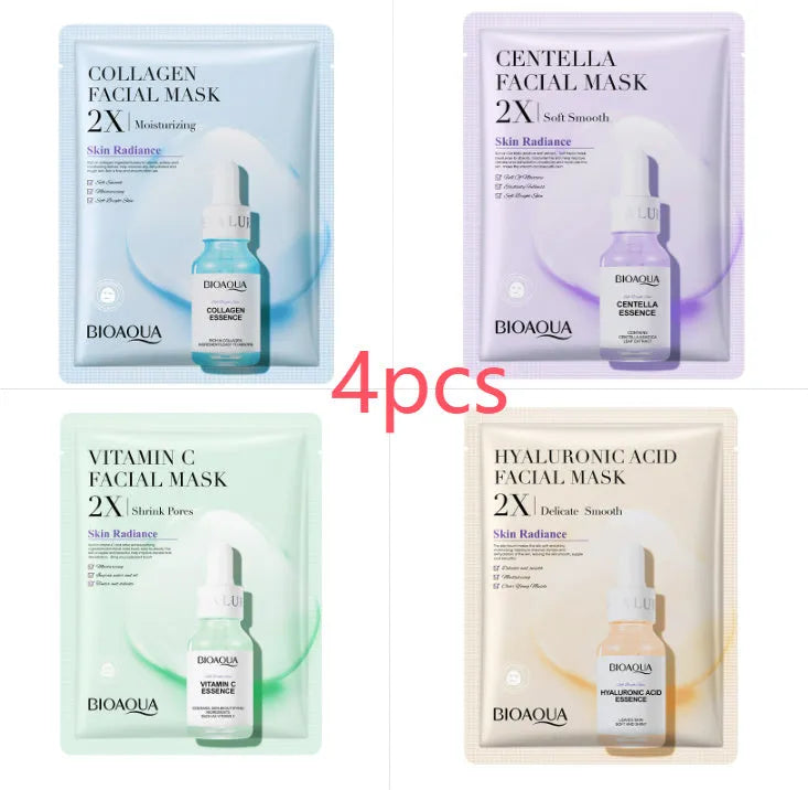 Single-use gel facial sheet mask in packaging, 30g collagen or hyaluronic acid formula.