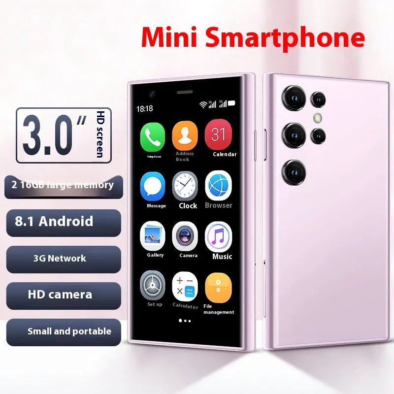 S23PRO XS15 mini Android smartphone with 30mm straight plate screen in black, green, or pink purple colours