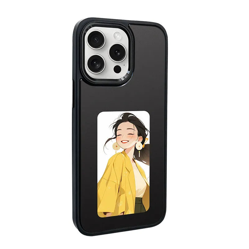 NFC E-ink screen bracket phone case for iPhone Pro Max in green, pink, or black.